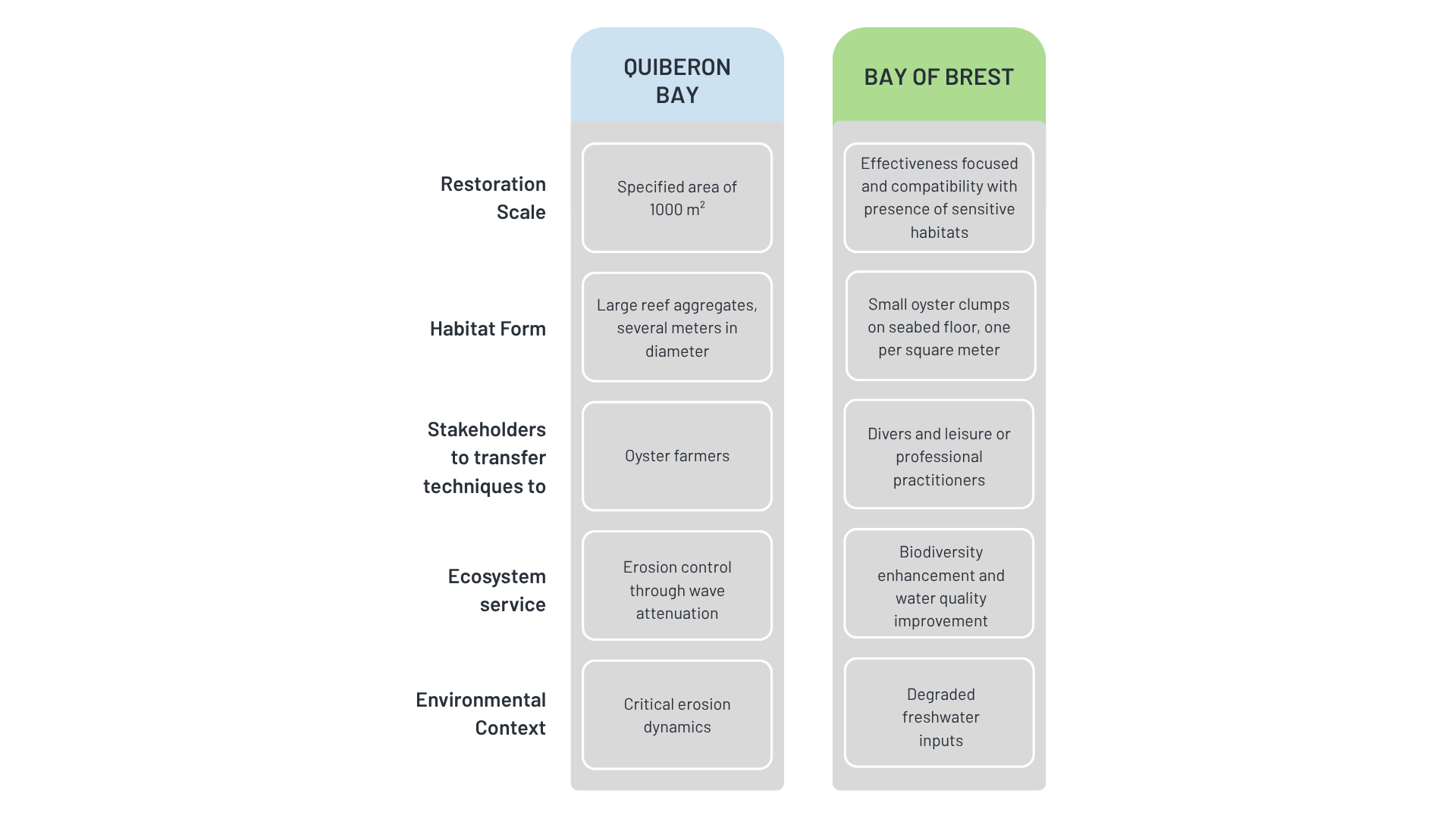 Differences in project protocols between the two sites