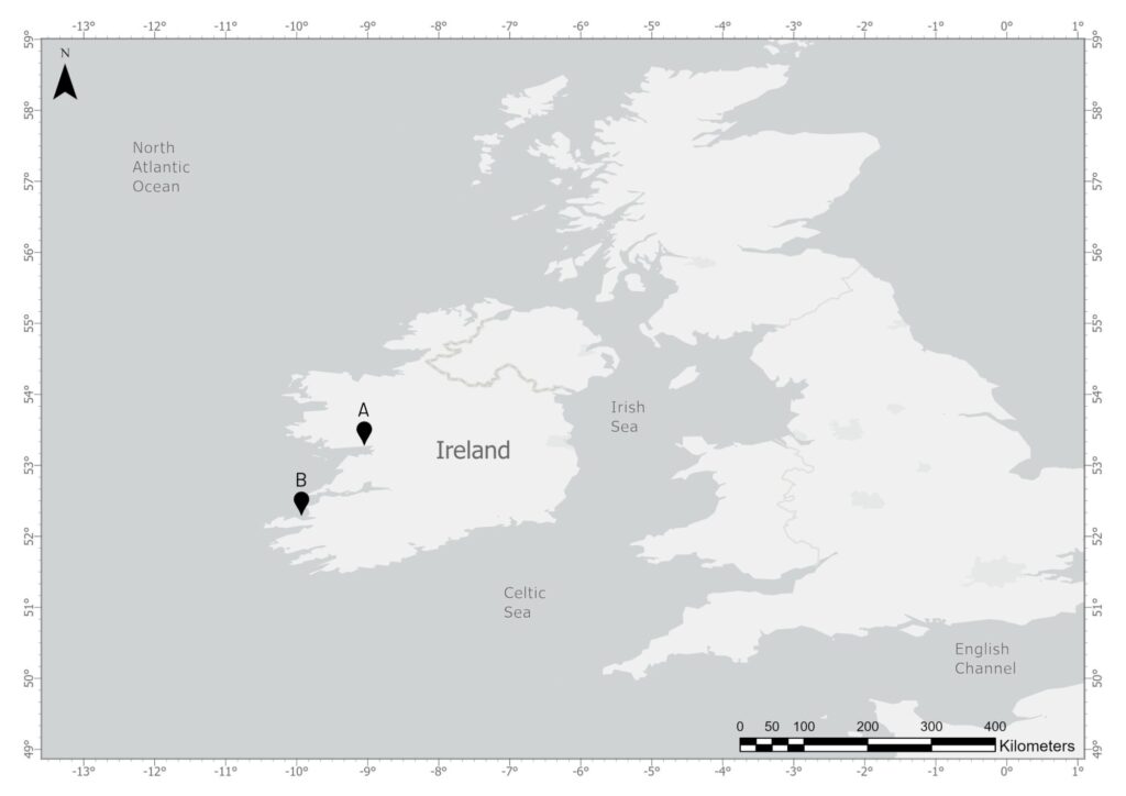 Map of Ireland with locations of stakeholder engagement
