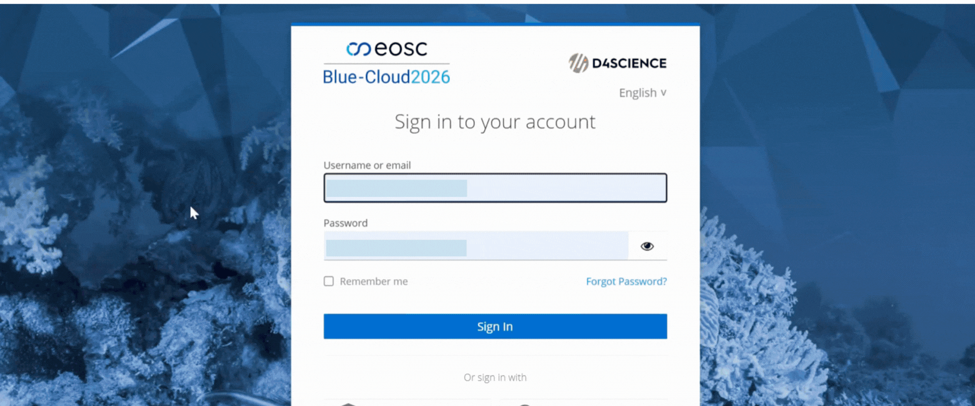 Video capture of logging into the Blue Cloud system