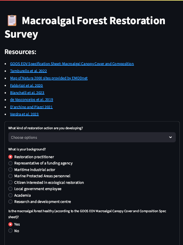 Beginning of the Macroalgal survey on the virtual lab